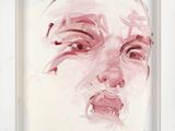 an image of a painting of a woman ' s face in a white frame