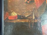 an old painting of a man with a hat and a red robe