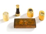 four different types of brass items on a white surface