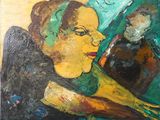 un tableau représentant une femme qui se regarde dans le miroir