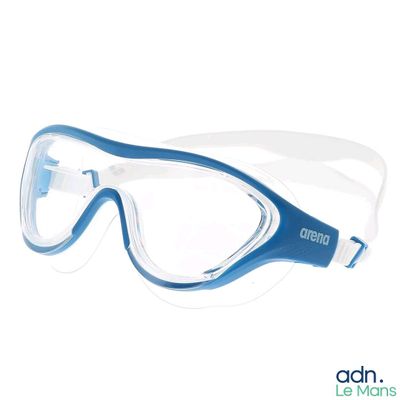 Les lunettes sont transparentes et bleues, avec des verres transparents.