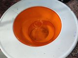 an orange soup in a bowl on a white plate