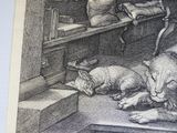 un dessin représentant un chien endormi par terre à côté d'un chat
