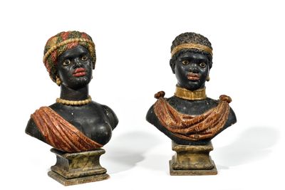 paire de bustes africains représentant un homme et une femme