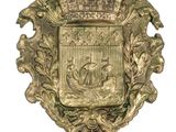 an image of a gold plate with a coat of arms and a crown on it