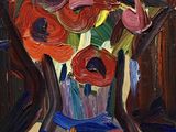 une peinture de fleurs dans un vase sur une table