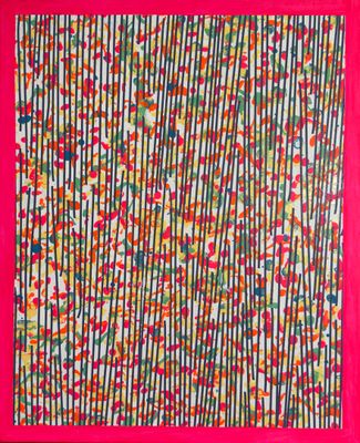 un tableau représentant un cadre rouge sur lequel est peint un motif