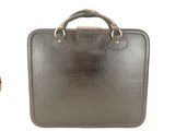 brown leather briefcase with gold handles on a white background