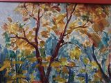 a picture of a painting of a tree in a red frame