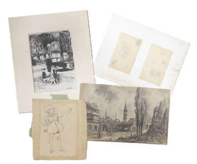 several old photos of people and buildings on a white background