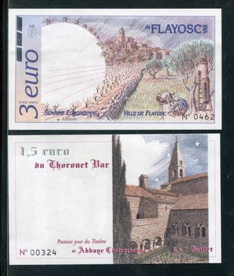 deux billets de banque différents représentant respectivement un château et une église