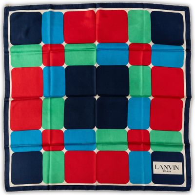 lanvin square silk pocket square scarf in red, blue, green, and red