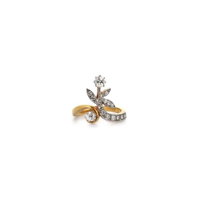 Travail français Bague aigrette feuillagée en or jaune 750‰,…