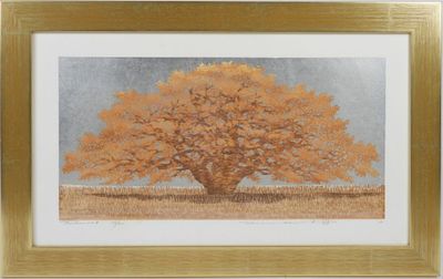 an image of a painting of a tree in a field