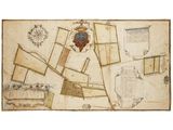 an old map of the city of london with a coat of arms on it