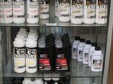 a display case with many different types of paint on it