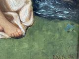 a painting of a woman ' s feet on a green surface