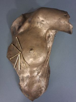 une sculpture en bronze représentant une tête d'ours fixée au mur