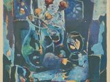 an image of a painting of a man sitting at a table with flowers in a vase