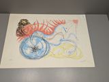 a drawing on the wall of a room with a bike