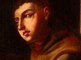 painting of a young man sitting at a table in front of a window