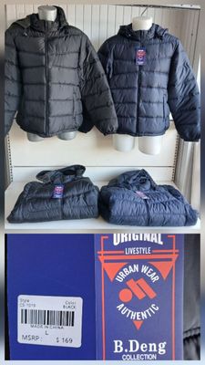 a picture of a display of jackets and jackets for sale