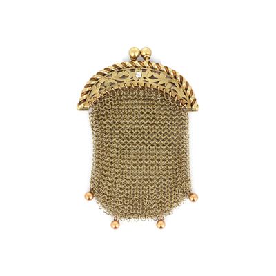 an image of a gold chain purse on a white background