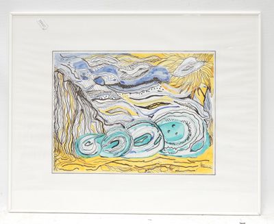 drawing of a painting of a blue and yellow ocean scene