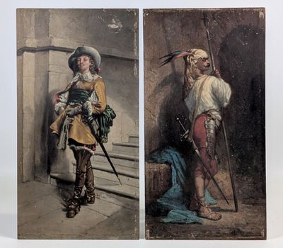 deux tableaux représentant un homme et une femme debout l'un à côté de l'autre