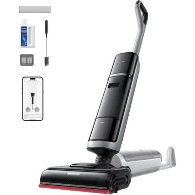 l'aspirateur sans fil est connecté à un téléphone et à une télécommande