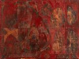 une image représentant un tableau où figurent un homme et une femme sur fond rouge