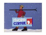 tableau représentant un homme tenant un bâton de ski et une pancarte sur laquelle on peut lire « Rivoine Carpet »