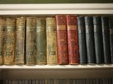 de nombreux livres anciens rangés sur une étagère d'une bibliothèque