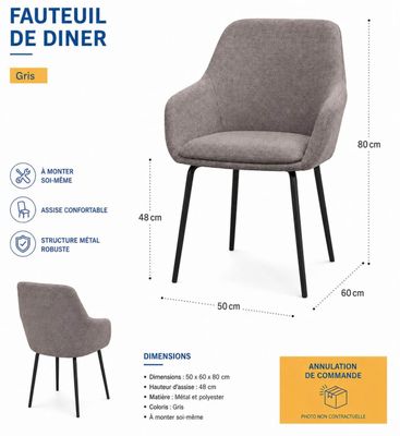 les dimensions d'une chaise de salle à manger avec une assise et des pieds
