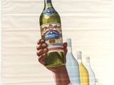 a poster of a man holding a bottle of wine