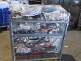 a cart full of assorted items in a warehouse
