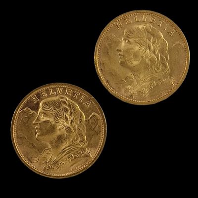 deux souverains d'or, dont l'un représente une femme et l'autre un homme