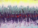 peinture représentant un paysage coloré avec des arbres et de l'eau