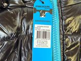 the jacket is shiny and shiny blue with a zipper on it