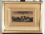 tableau représentant un homme à cheval, posé sur un chevalet en bois