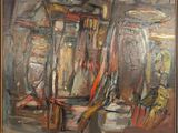 une peinture à l'huile représentant une chaise et une table dans une pièce