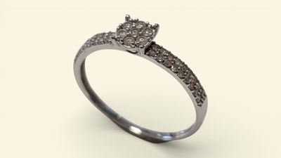 Bague de fiançailles en or blanc 9K (375/oo) entièrement pav…