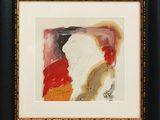 œuvre d'art encadrée représentant une peinture abstraite aux couleurs rouge, blanc et noir