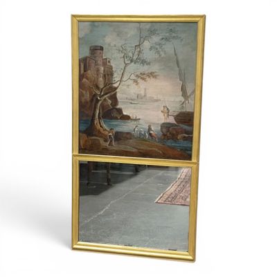 painting of a landscape with a man and a woman in a boat