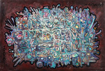 painting of a painting of a large number of objects on a brown background