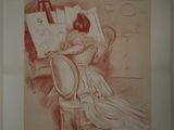 poster of a woman sitting at a desk writing on a piece of paper