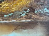 an image of a painting of a river with trees in the background