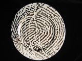 a black and white plate with a fingerprint design on it
