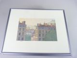 painting of a picture of a view of a city with a clock tower