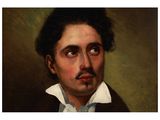 a painting of a man with a mustache and a white shirt